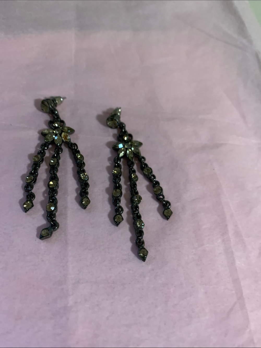 Crystal Drop Floral Dangle Earrings - Black and Iridescent